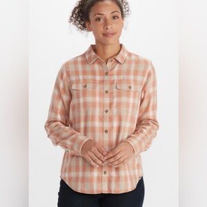 Marmot Fairfax Midweight Flannel Shirt Peach Pink Plaid Women’s Medium
